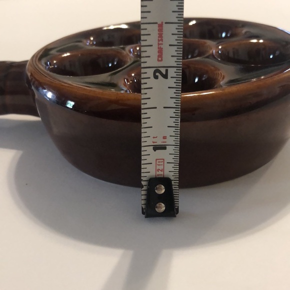 Ceramic Dark Brown Glazed Escargot Snail Baking Dishes w/ Handle Taiwan - Picture 5 of 5